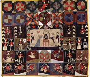 Fleckelteppich mit Darstellung der Familie